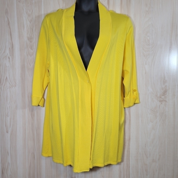 Laura Ashley Yellow 3/4 Sleeve Cardigan Sz 3X - Picture 1 of 5